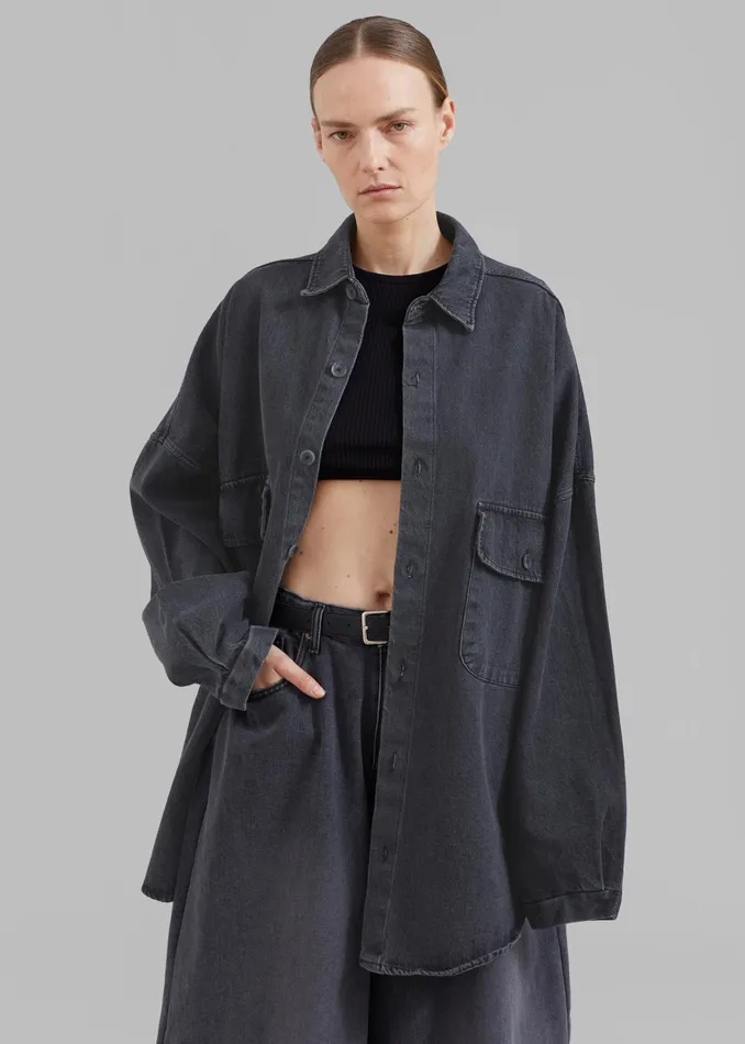Women Dallas Denim Overshirt 8211 Dark Grey The Frankie Shop Tops