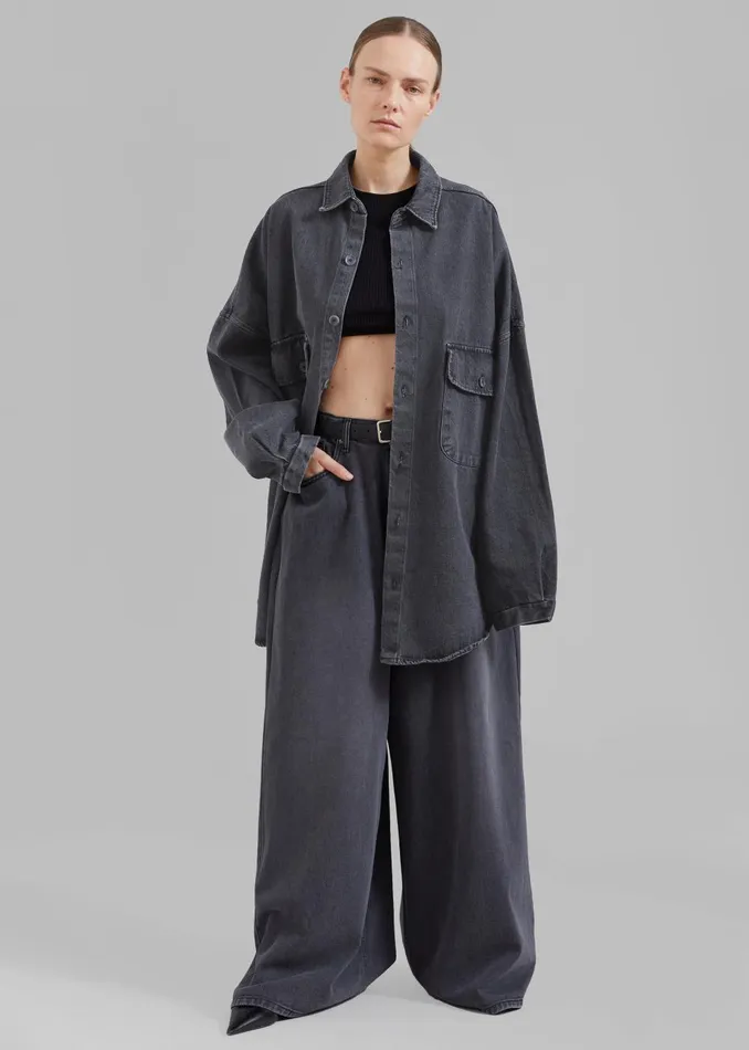 Women Dallas Denim Overshirt 8211 Dark Grey The Frankie Shop Tops