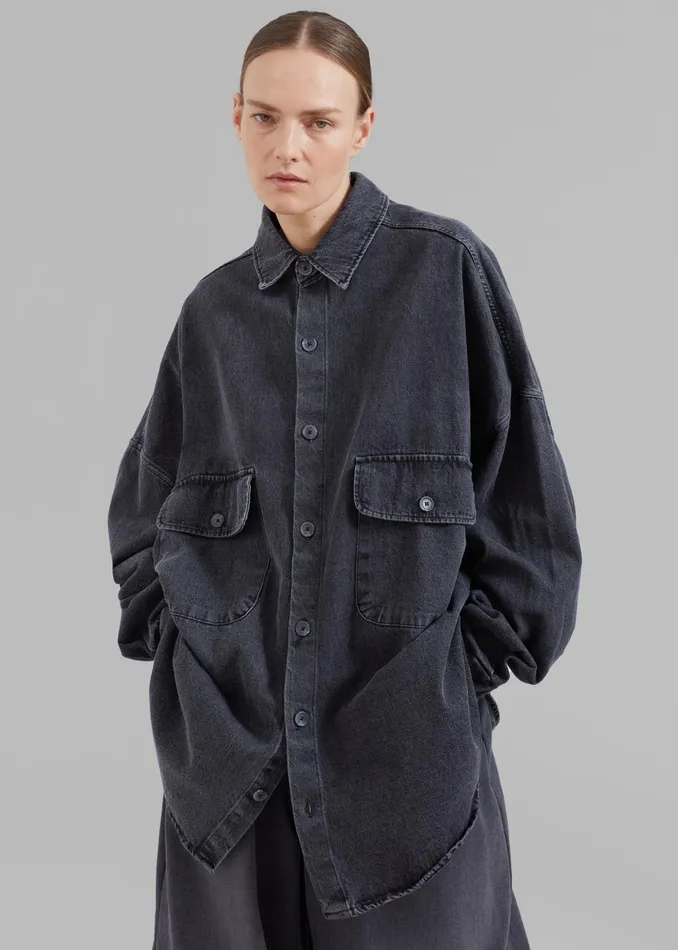 Women Dallas Denim Overshirt 8211 Dark Grey The Frankie Shop Tops