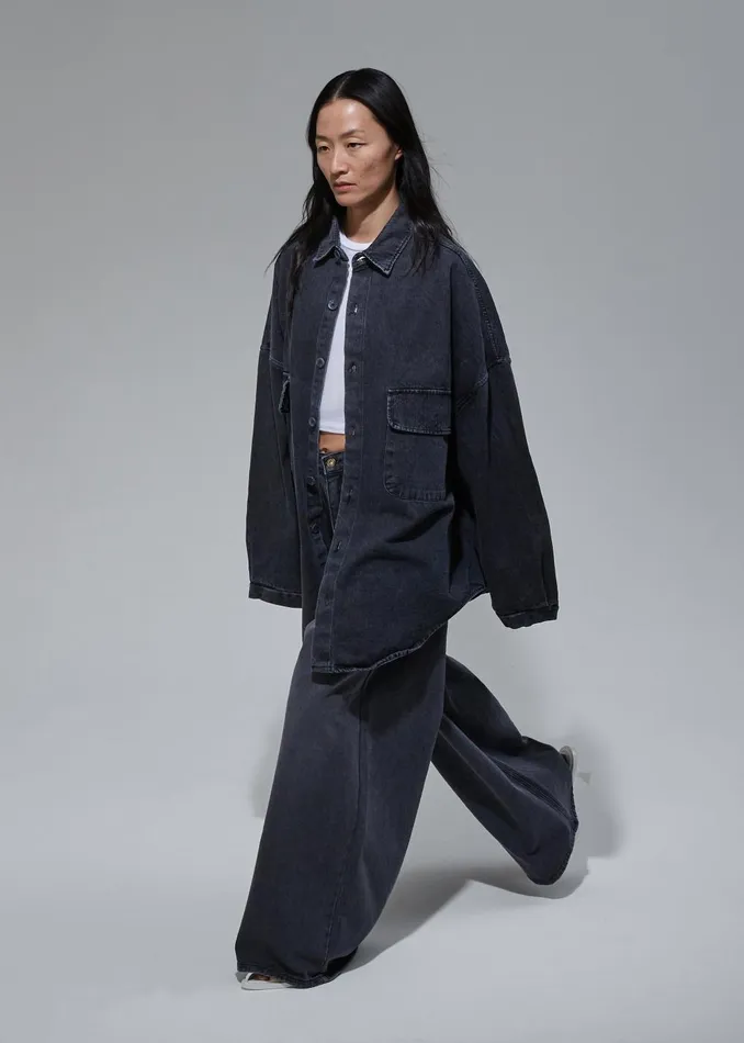 Women Dallas Denim Overshirt 8211 Dark Grey The Frankie Shop Tops