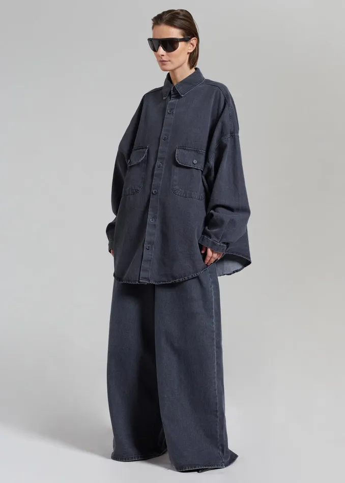 Women Dallas Denim Overshirt 8211 Dark Grey The Frankie Shop Tops