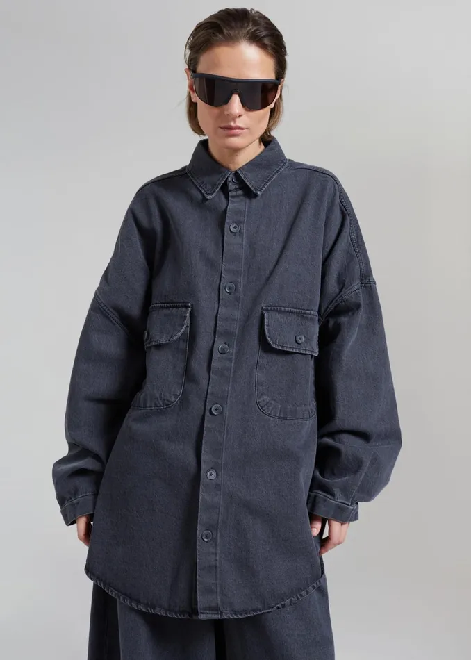Women Dallas Denim Overshirt 8211 Dark Grey The Frankie Shop Tops
