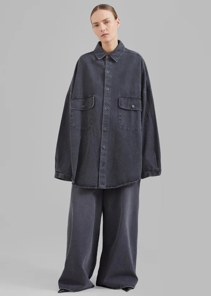 Women Dallas Denim Overshirt 8211 Dark Grey The Frankie Shop Tops