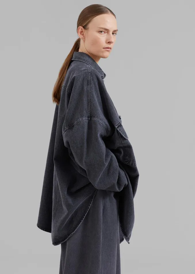 Women Dallas Denim Overshirt 8211 Dark Grey The Frankie Shop Tops