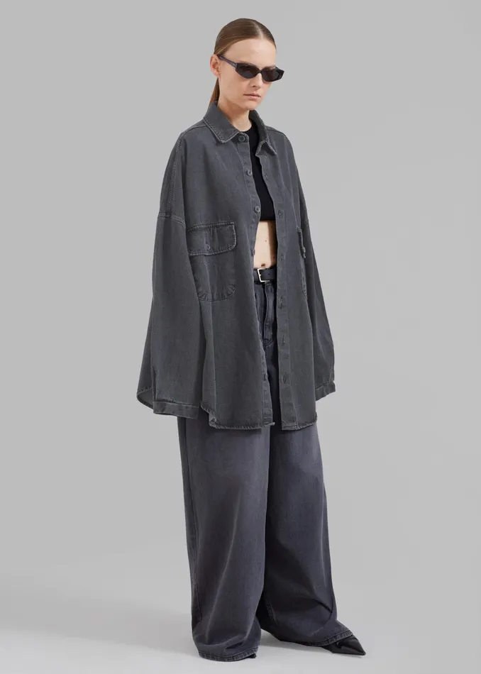 Women Dallas Denim Overshirt 8211 Dark Grey The Frankie Shop Tops