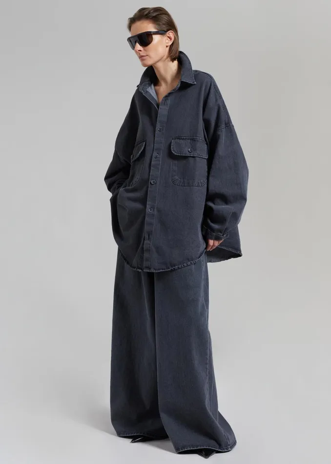 Women Dallas Denim Overshirt 8211 Dark Grey The Frankie Shop Tops