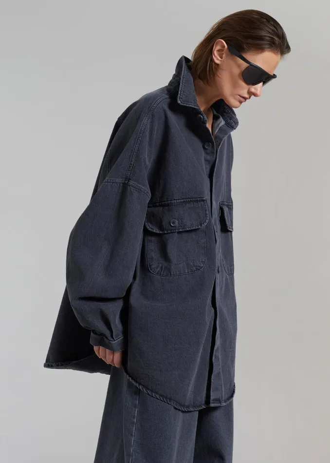 Women Dallas Denim Overshirt 8211 Dark Grey The Frankie Shop Tops