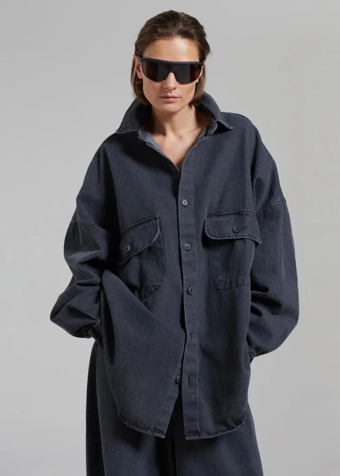 Women Dallas Denim Overshirt 8211 Dark Grey The Frankie Shop Tops