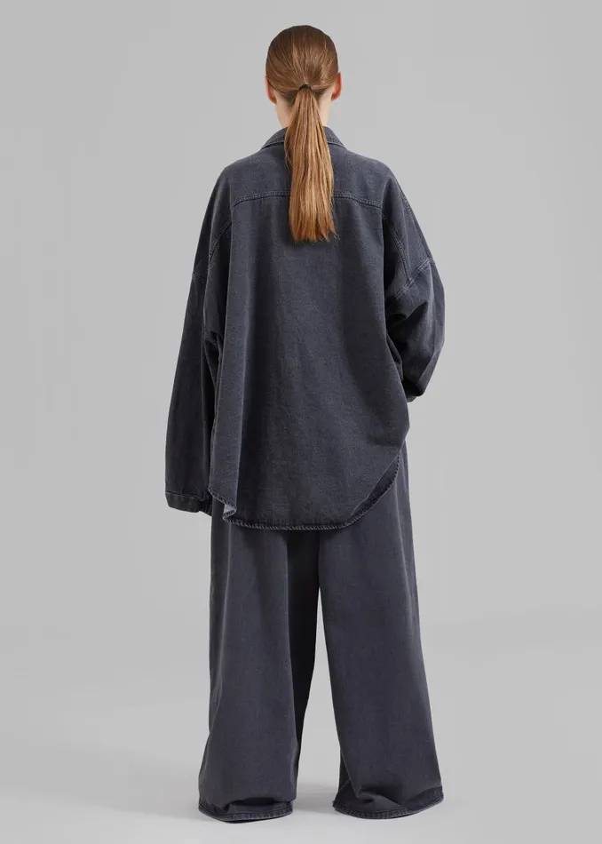 Women Dallas Denim Overshirt 8211 Dark Grey The Frankie Shop Tops