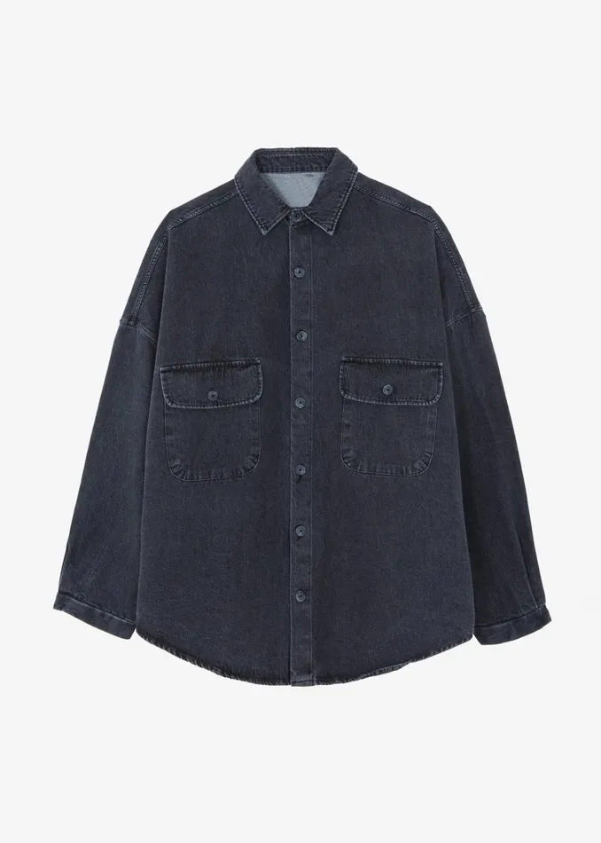 Women Dallas Denim Overshirt 8211 Dark Grey The Frankie Shop Tops