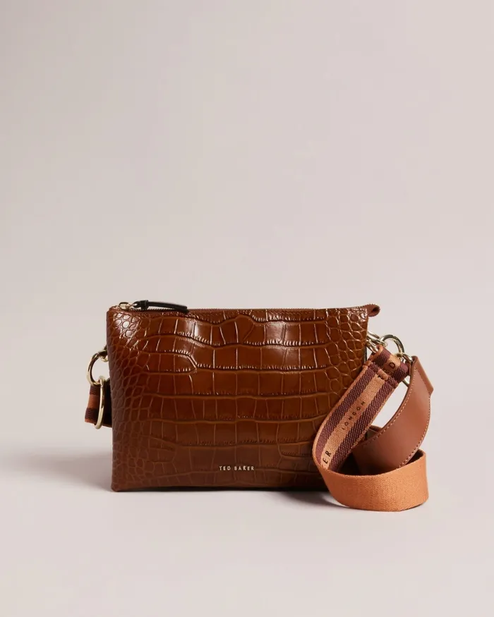 Women DARALEY 8211 Branded Webbing Croc Effect Crossbody Bag Brown Ted Baker Crossbody Bags