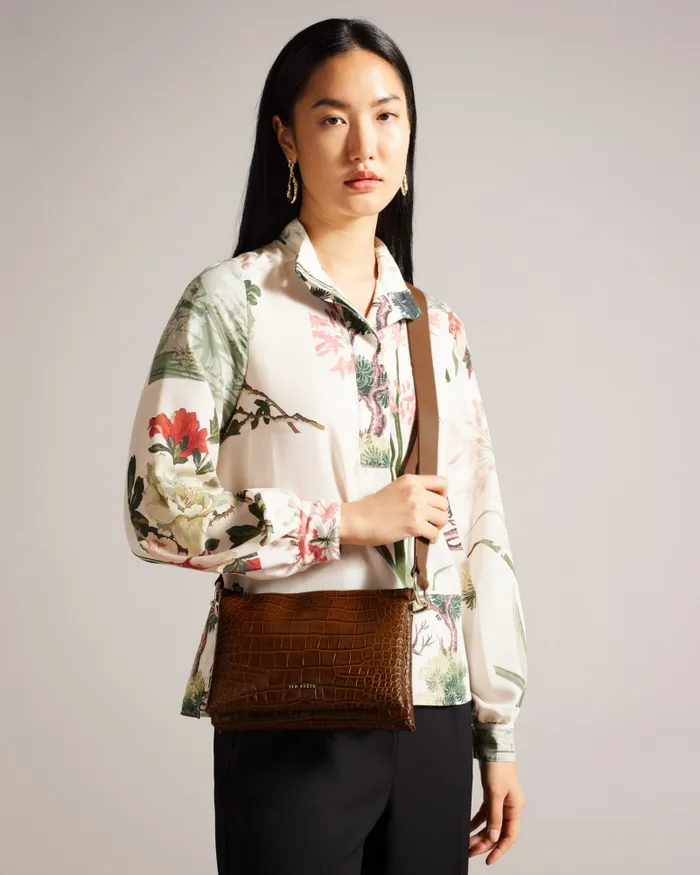 Women DARALEY 8211 Branded Webbing Croc Effect Crossbody Bag Brown Ted Baker Crossbody Bags