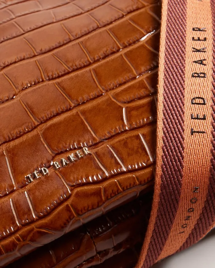 Women DARALEY 8211 Branded Webbing Croc Effect Crossbody Bag Brown Ted Baker Crossbody Bags