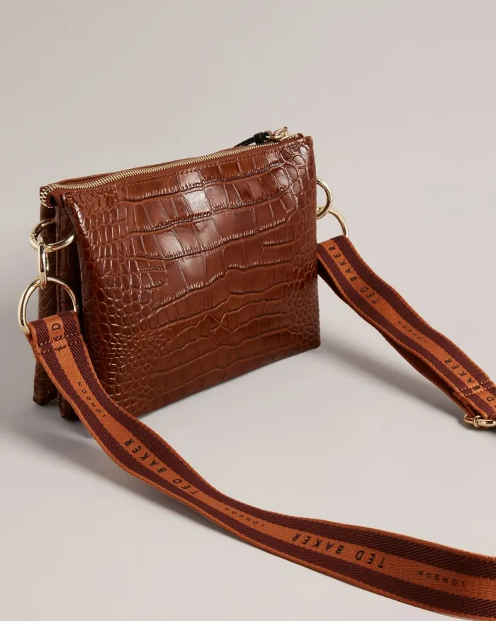 Women DARALEY 8211 Branded Webbing Croc Effect Crossbody Bag Brown Ted Baker Crossbody Bags