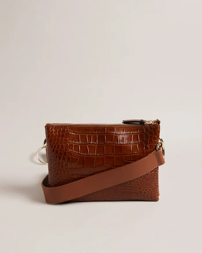 Women DARALEY 8211 Branded Webbing Croc Effect Crossbody Bag Brown Ted Baker Crossbody Bags