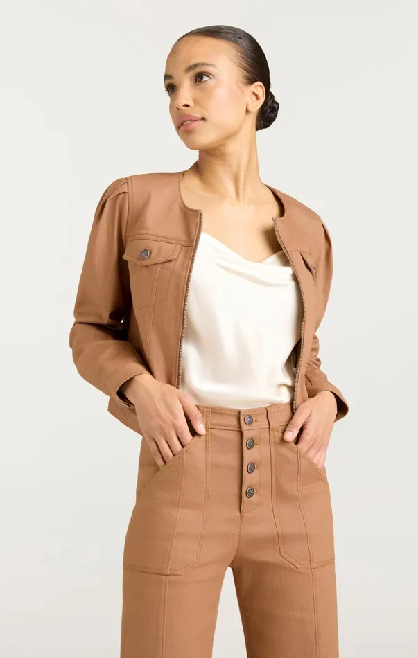Women Denim Cinq Sept Dalia Jacket Cocoa