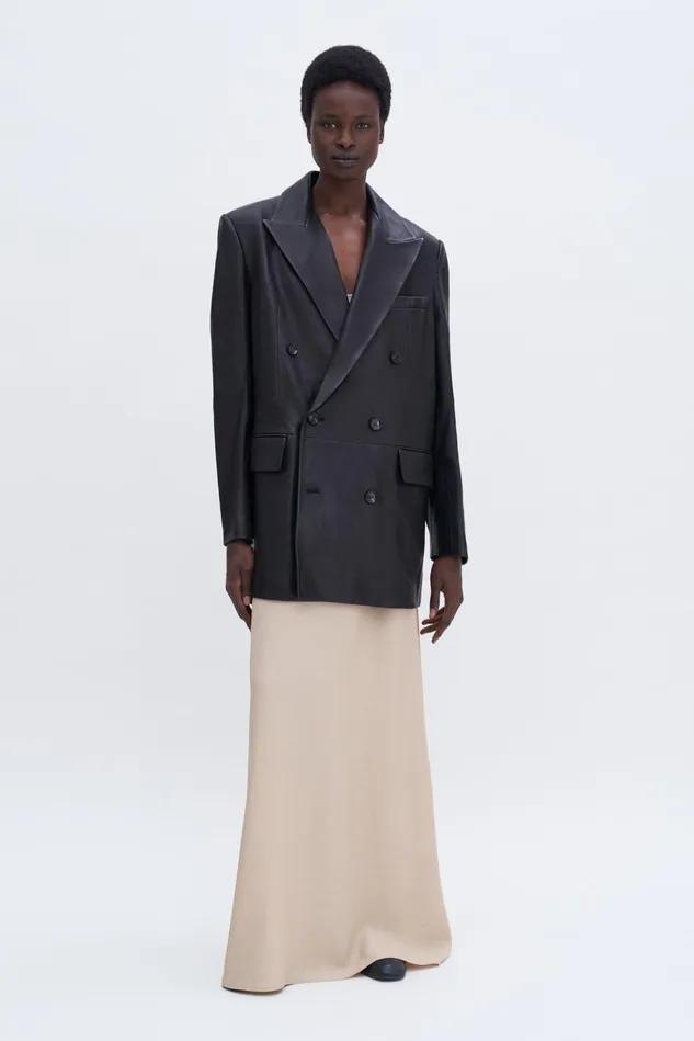 Women Double Breasted Leather Jacket Black Filippa K Outerwear