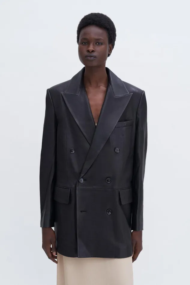 Women Double Breasted Leather Jacket Black Filippa K Outerwear
