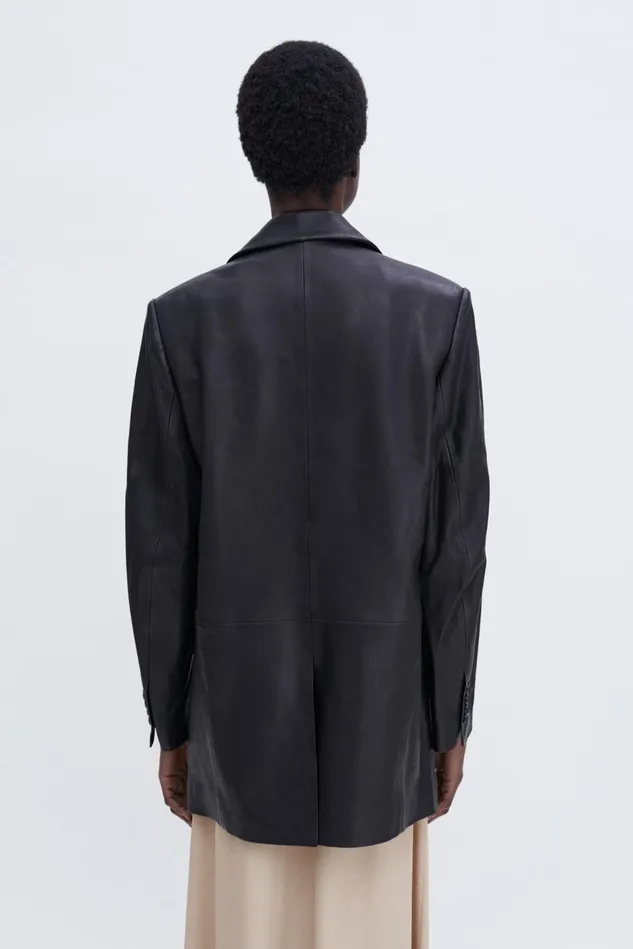 Women Double Breasted Leather Jacket Black Filippa K Outerwear