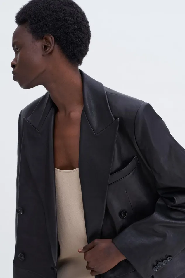 Women Double Breasted Leather Jacket Black Filippa K Outerwear