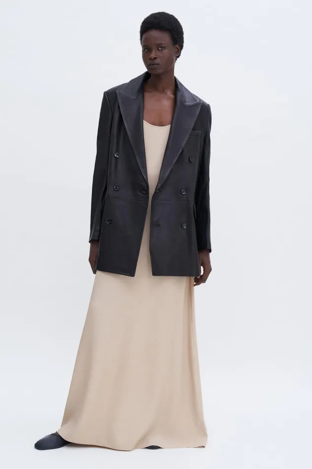 Women Double Breasted Leather Jacket Black Filippa K Outerwear