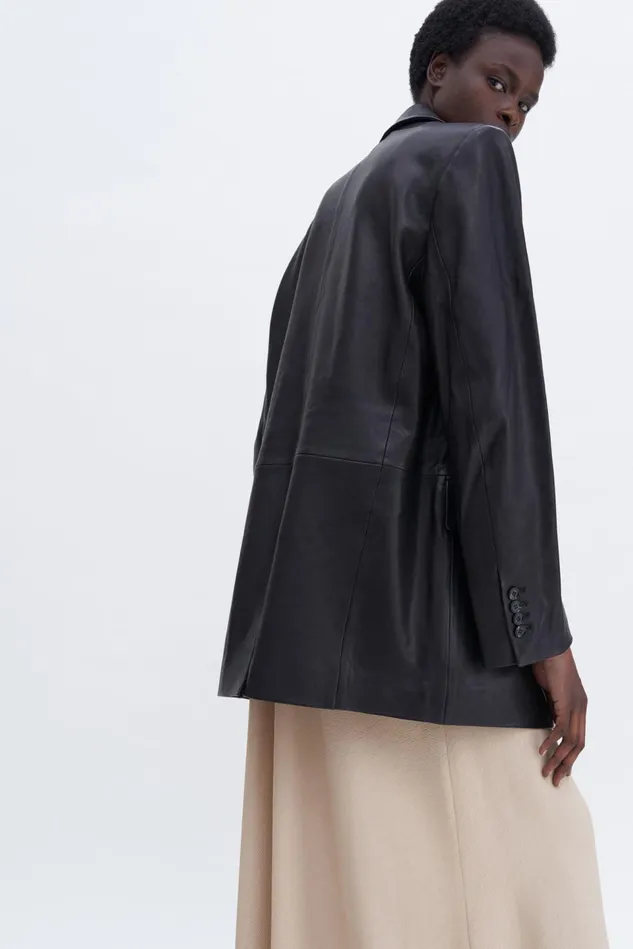 Women Double Breasted Leather Jacket Black Filippa K Outerwear