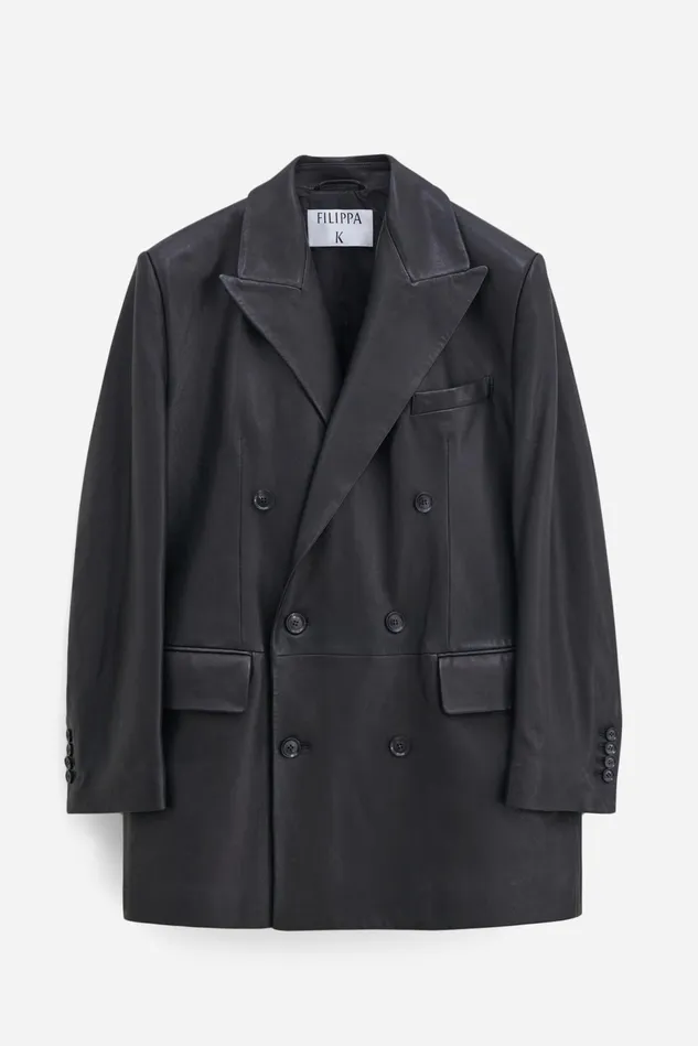 Women Double Breasted Leather Jacket Black Filippa K Outerwear