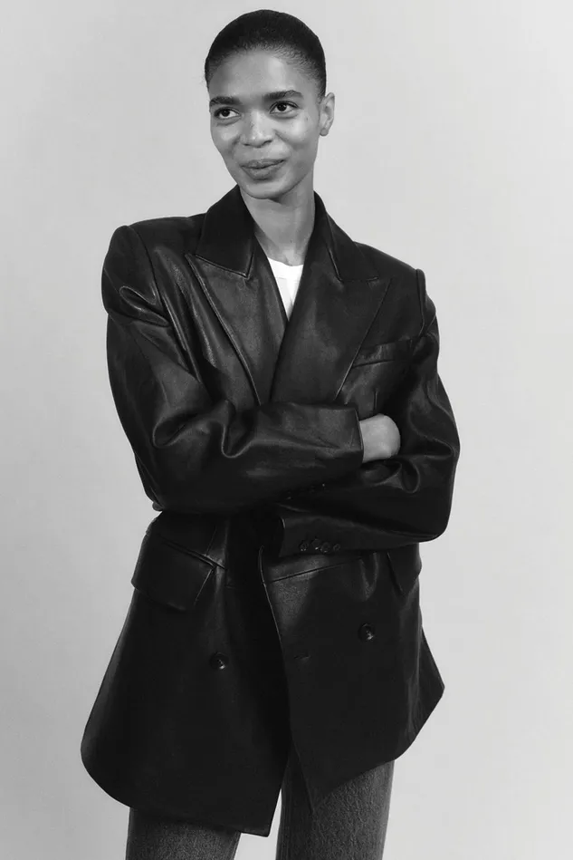 Women Double Breasted Leather Jacket Black Filippa K Outerwear