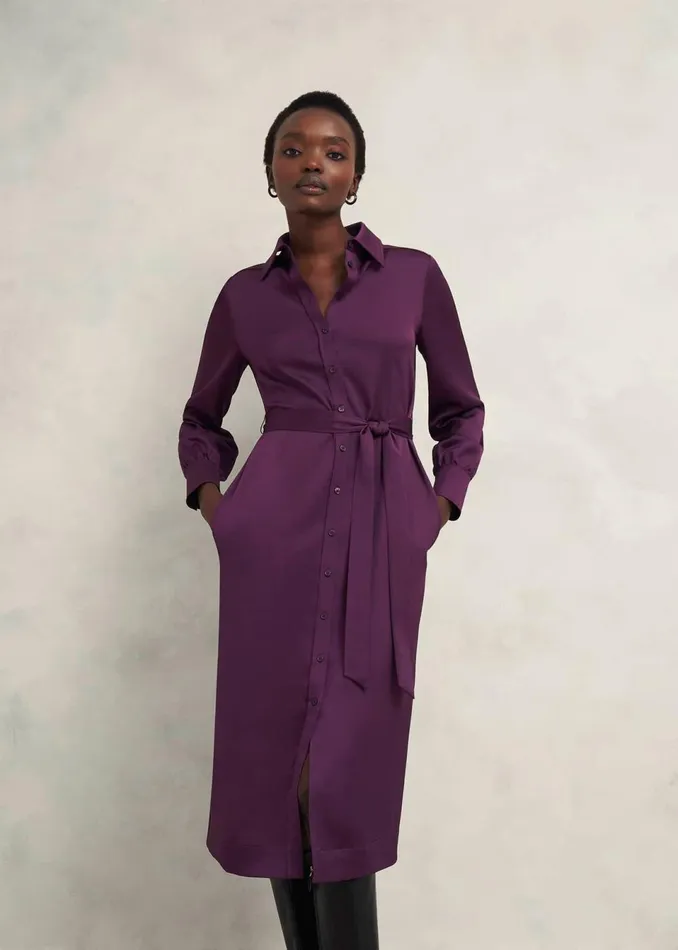 Women Dresses and Jumpsuits Hobbs Arianne Satin Dress Regal Purple