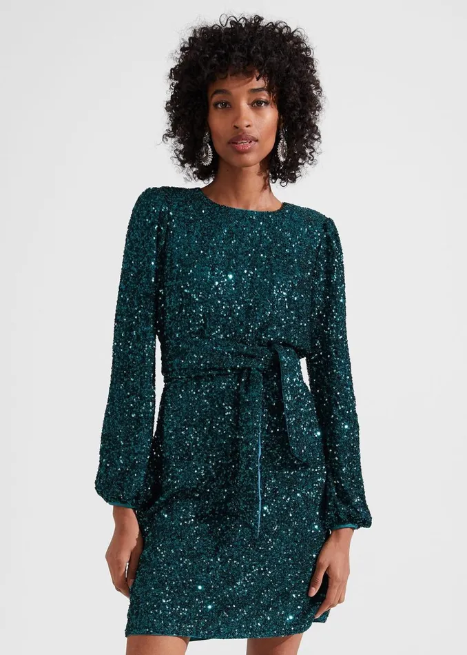 Women Dresses and Jumpsuits Hobbs Bette Sequin Dress Evergreen