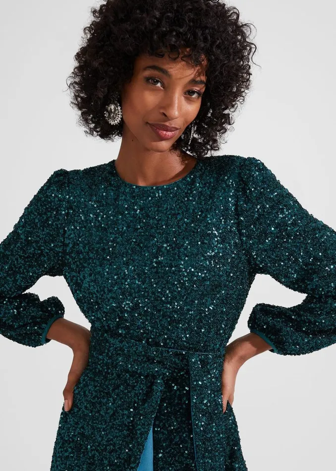 Women Dresses and Jumpsuits Hobbs Bette Sequin Dress Evergreen