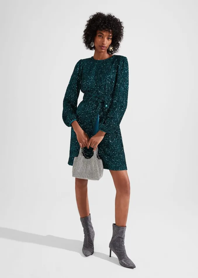 Women Dresses and Jumpsuits Hobbs Bette Sequin Dress Evergreen
