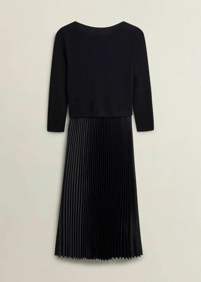 Women Dresses and Jumpsuits Hobbs Lucinda Satin Pleated Knitted Dress Black