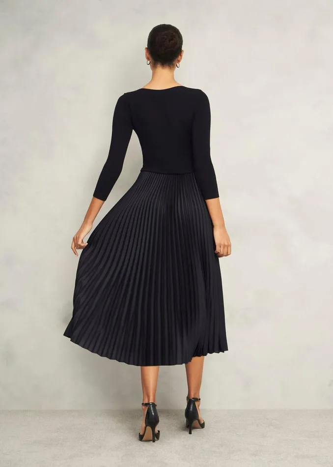 Women Dresses and Jumpsuits Hobbs Lucinda Satin Pleated Knitted Dress Black