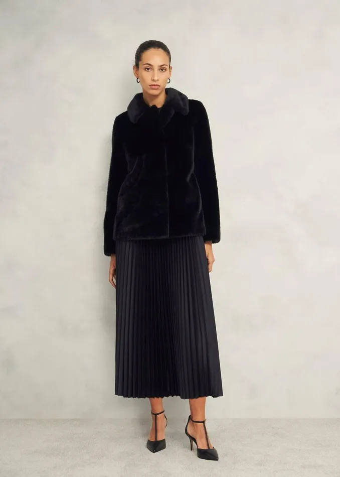 Women Dresses and Jumpsuits Hobbs Lucinda Satin Pleated Knitted Dress Black