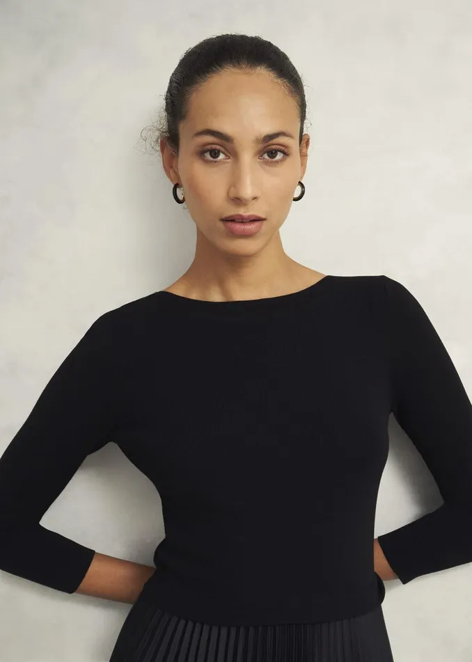 Women Dresses and Jumpsuits Hobbs Lucinda Satin Pleated Knitted Dress Black