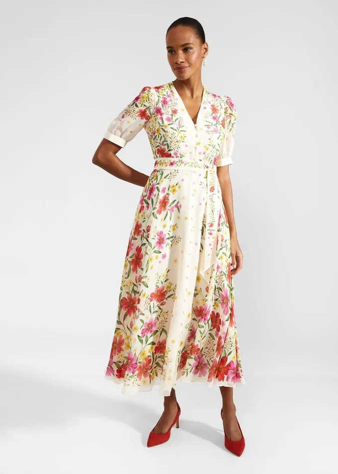 Women Dresses and Jumpsuits Hobbs Petite Aurelia Floral Silk Dress Cream Multi