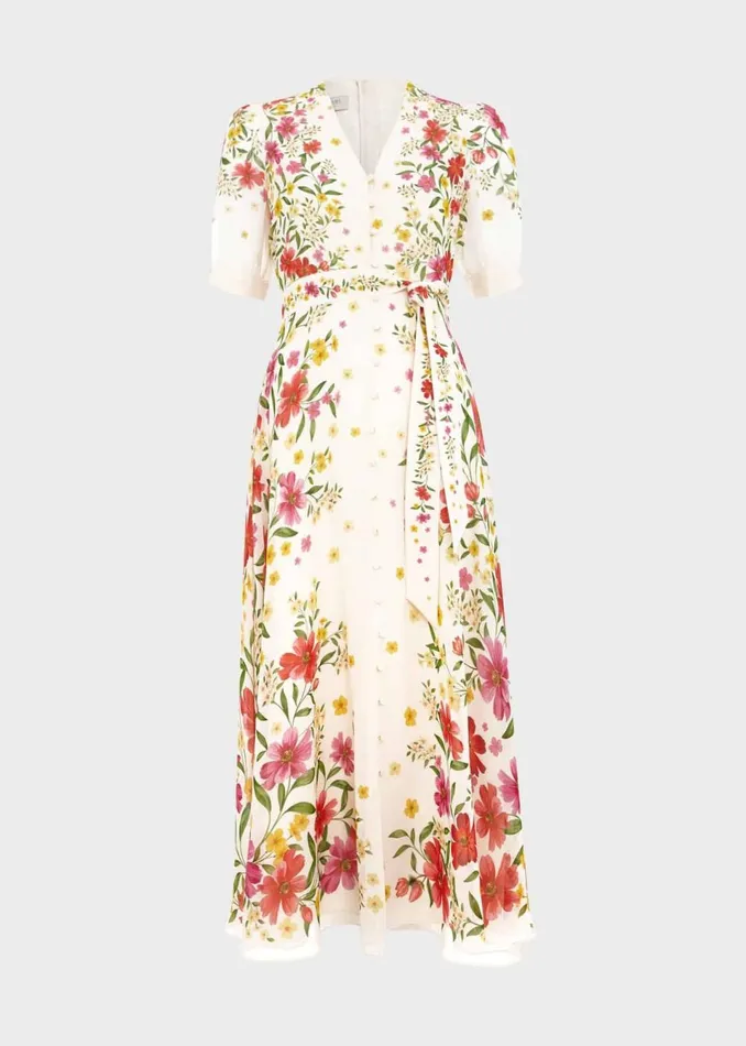 Women Dresses and Jumpsuits Hobbs Petite Aurelia Floral Silk Dress Cream Multi
