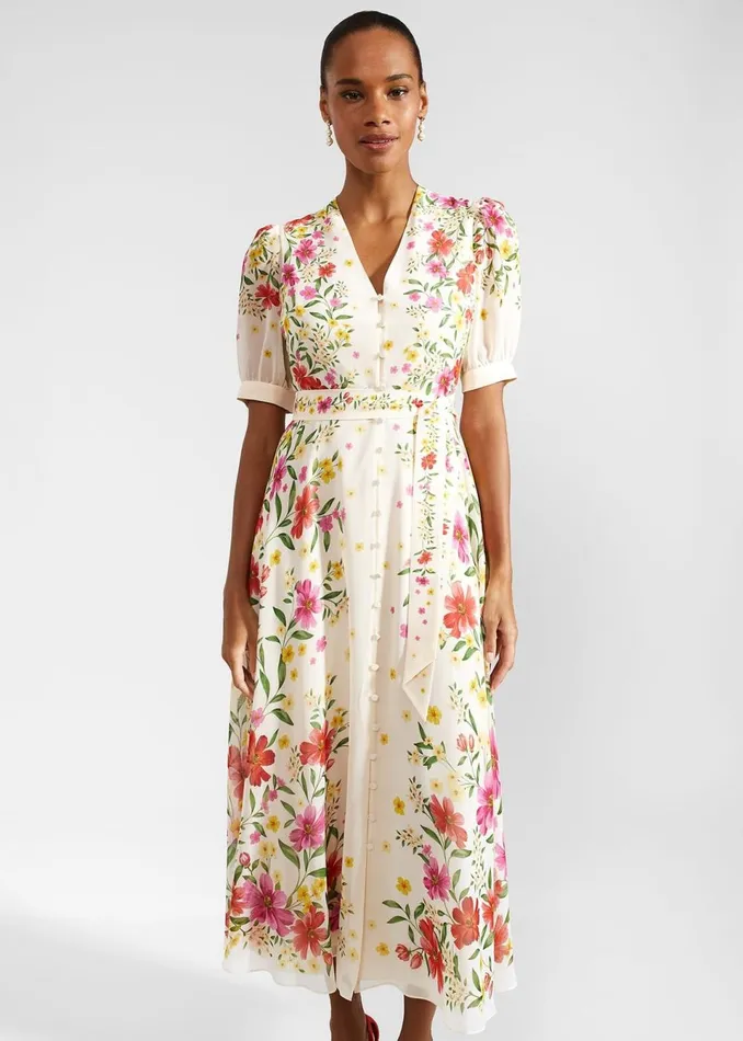 Women Dresses and Jumpsuits Hobbs Petite Aurelia Floral Silk Dress Cream Multi