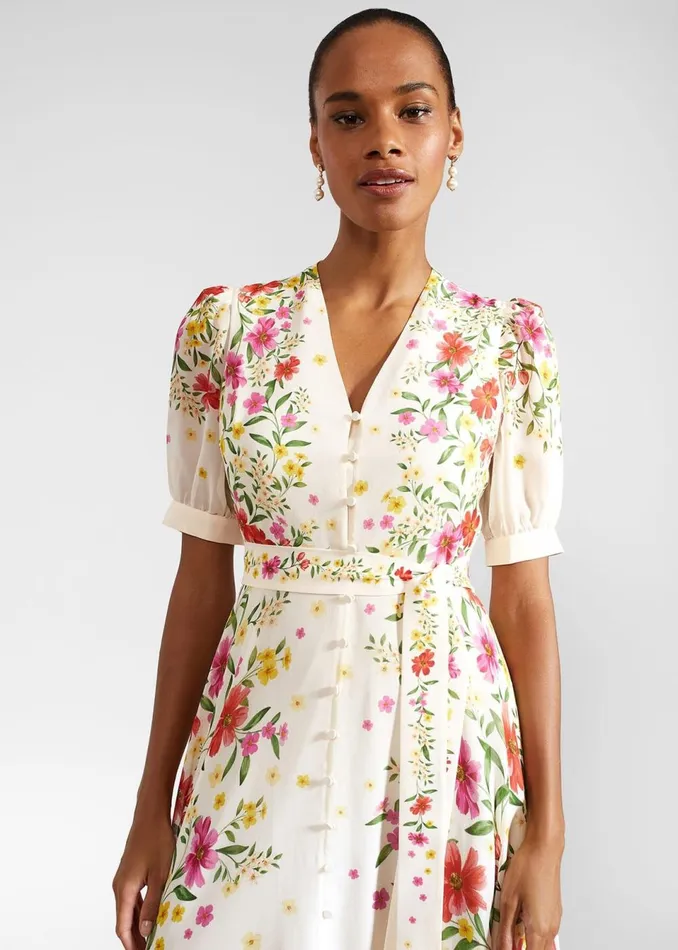 Women Dresses and Jumpsuits Hobbs Petite Aurelia Floral Silk Dress Cream Multi