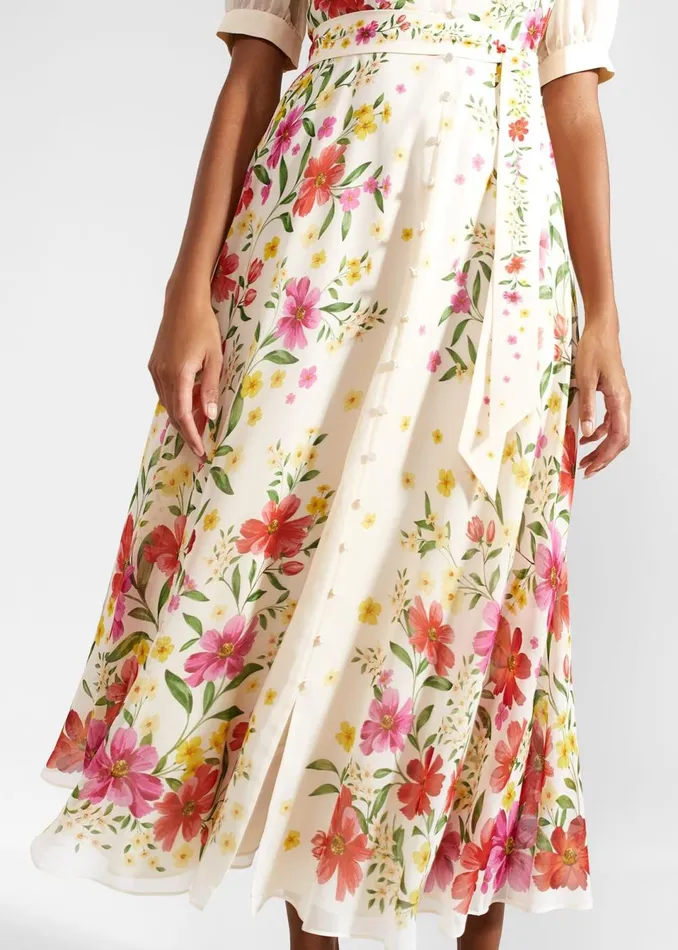 Women Dresses and Jumpsuits Hobbs Petite Aurelia Floral Silk Dress Cream Multi