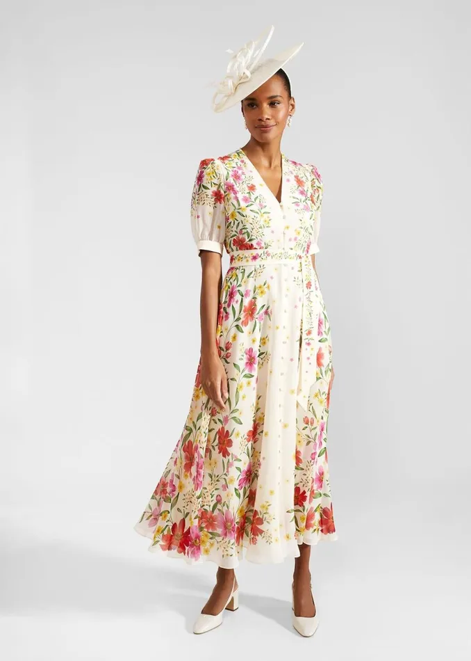 Women Dresses and Jumpsuits Hobbs Petite Aurelia Floral Silk Dress Cream Multi