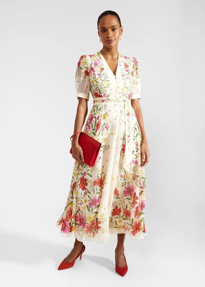 Women Dresses and Jumpsuits Hobbs Petite Aurelia Floral Silk Dress Cream Multi