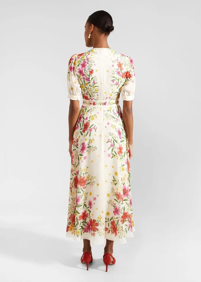 Women Dresses and Jumpsuits Hobbs Petite Aurelia Floral Silk Dress Cream Multi