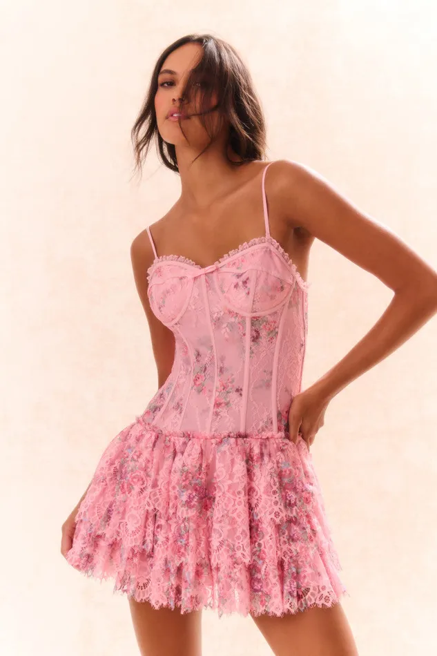 Women Dresses LoveShackFancy Carlene Lace Mini Dress Pink Dusk
