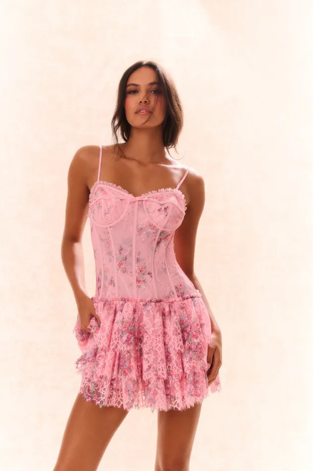Women Dresses LoveShackFancy Carlene Lace Mini Dress Pink Dusk