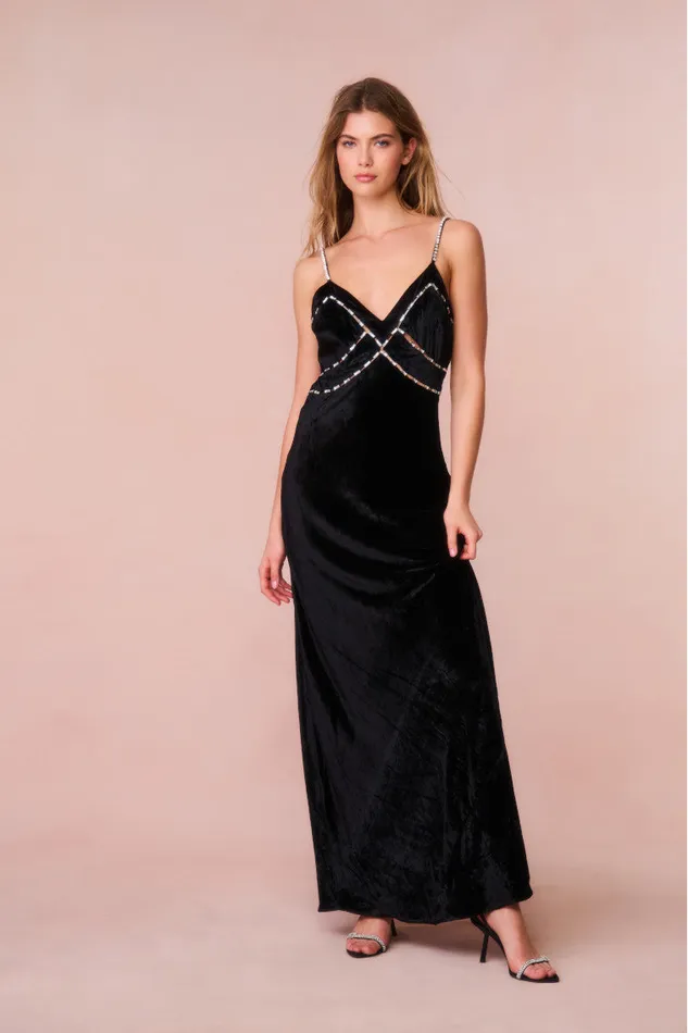 Women Dresses LoveShackFancy Corrino Velvet Embellished Maxi Dress Black