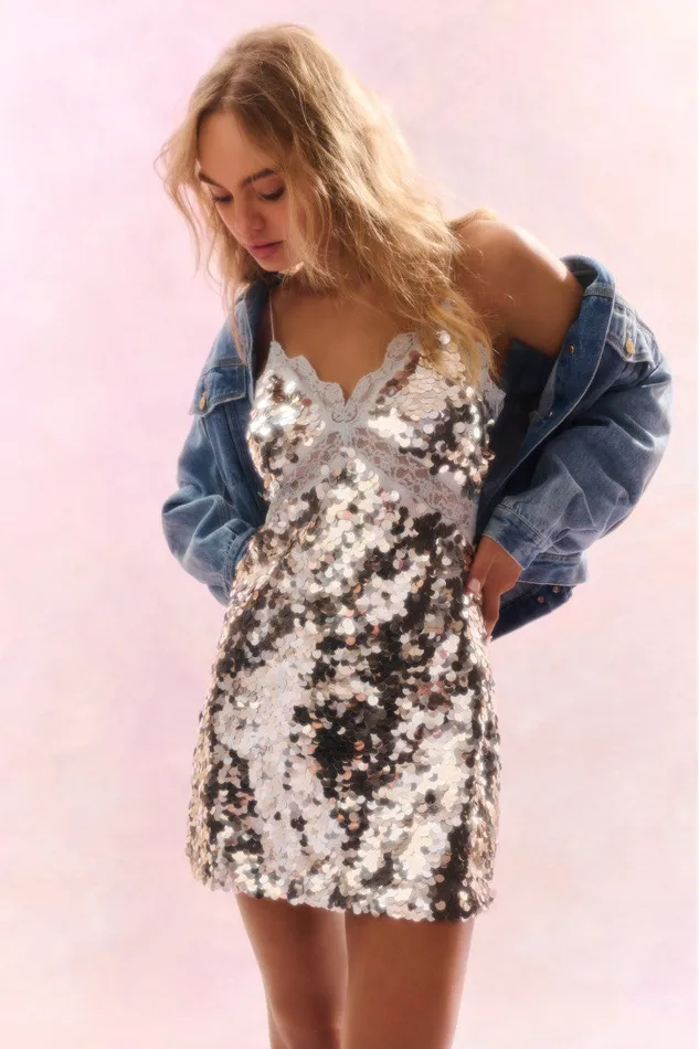 Women Dresses LoveShackFancy Finta Sequin Mini Dress Silver