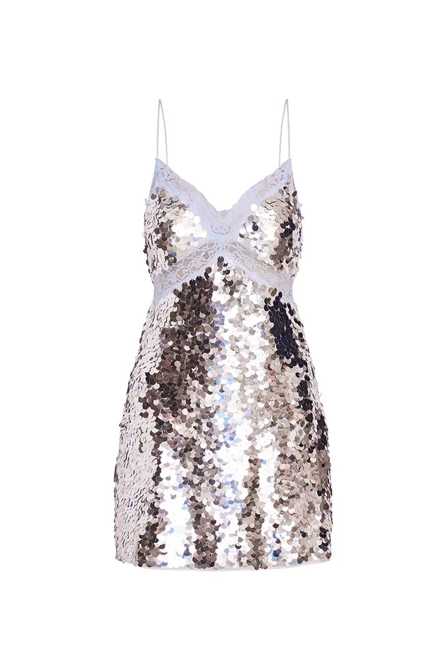 Women Dresses LoveShackFancy Finta Sequin Mini Dress Silver