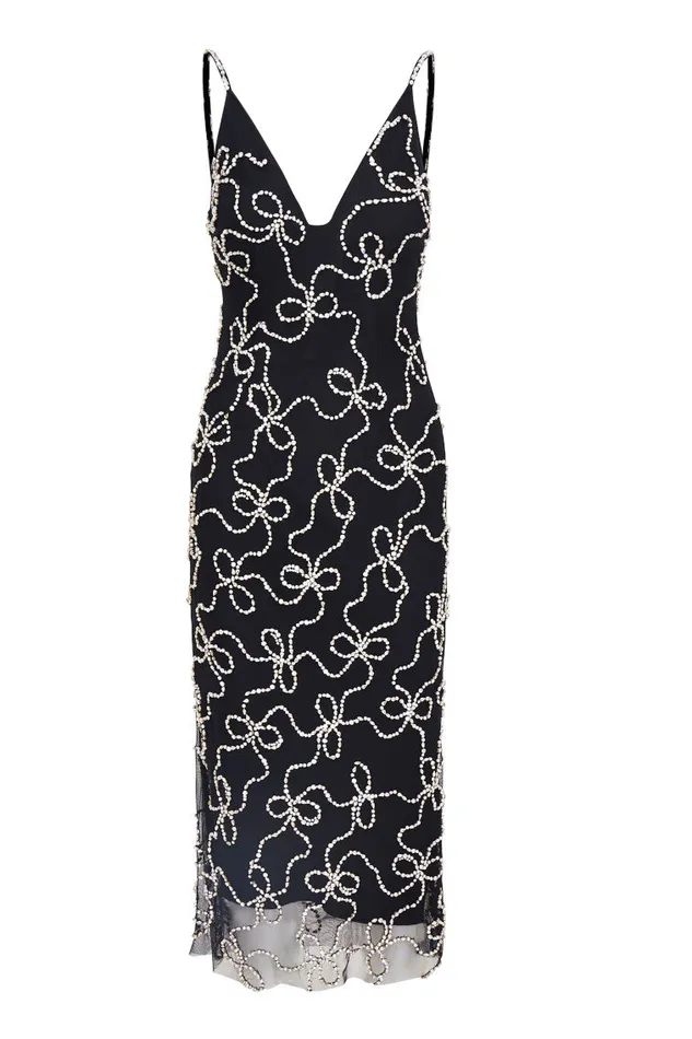 Women Dresses LoveShackFancy Kaylen Embellished Midi Dress Black